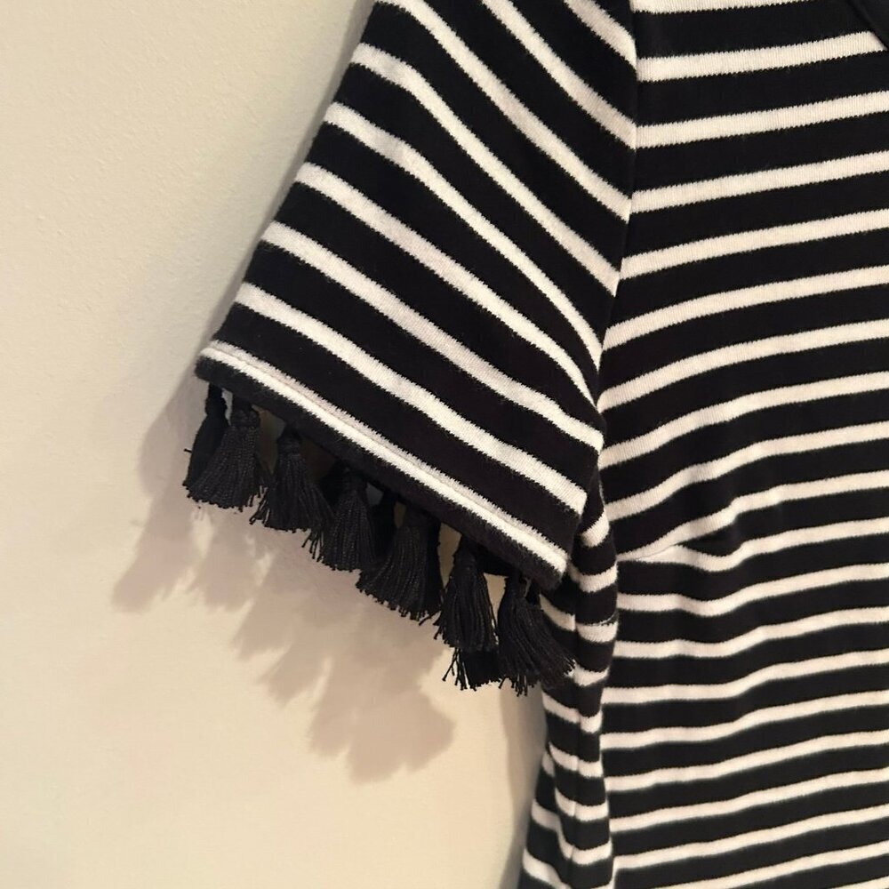 NWOT Talbots Women's XS Black & White Striped Tassel Trim Stretch Knit Dress - Picture 4 of 8